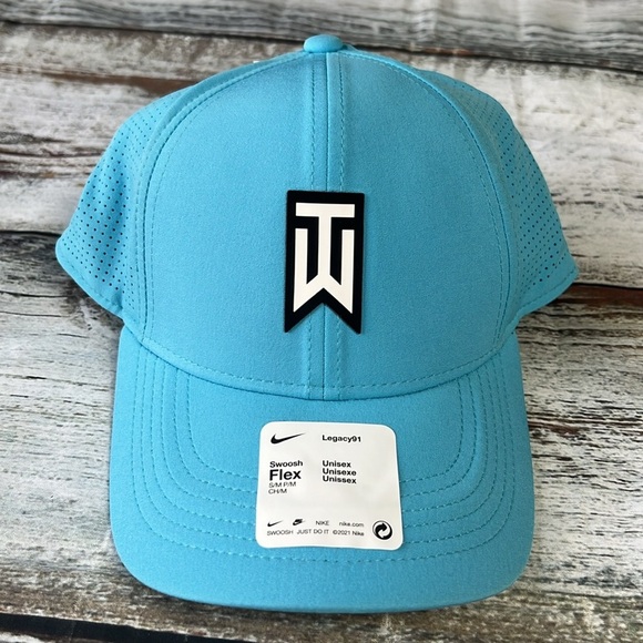 Nike Tiger Woods Legacy91 Golf Hat – S/M Flex Fit – Turquoise Cap with Logo - Picture 1 of 9